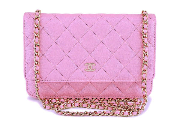 NIB 19S Chanel Iridescent Pink Caviar Classic Wallet on Chain WOC GHW - Boutique Patina