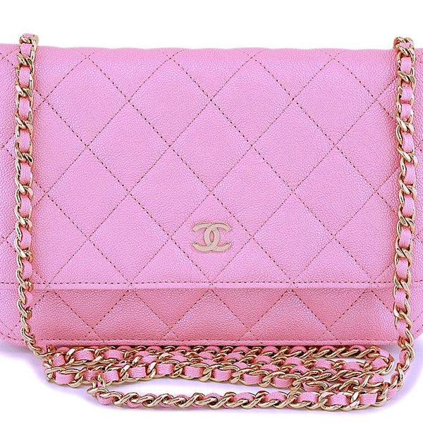 NIB 19S Chanel Iridescent Blue Pearly CC Wallet on Chain WOC Flap