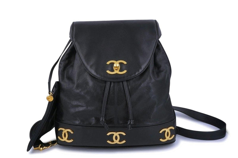 chanel leather backpack purse Chanel Vintage Black Classic Soft Calfskin Backpack Bag 24k GHW – Boutique Patina