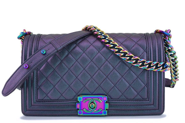 16C Chanel Purple Mermaid Classic Iridescent Boy Flap Bag Medium - Boutique Patina