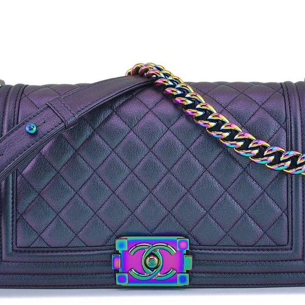 16C Chanel Purple Mermaid Classic Iridescent Boy Flap Bag Medium