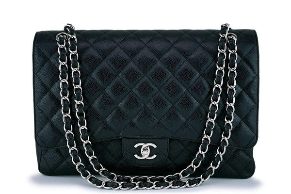 Chanel Black Caviar Maxi "Jumbo XL" Classic Flap Bag SHW - Boutique Patina