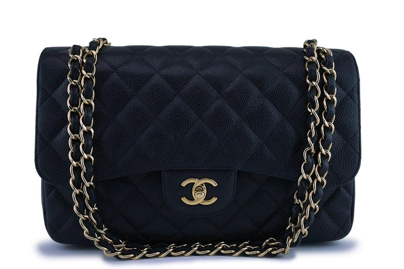 Chanel Black Caviar Jumbo 2.55 Classic Double Flap Bag GHW - Boutique Patina