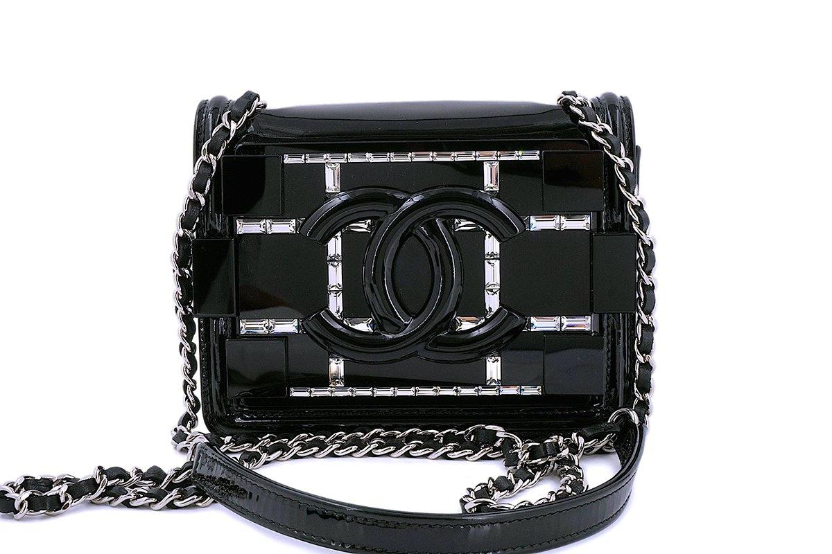 Chanel Black Ultra Mini Flap Bag Lego with Emerald-Baguette 