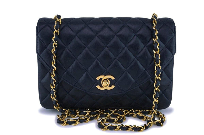 Chanel Vintage Lambskin Navy Blue Curved Flap Bag 24k GHW - Boutique Patina