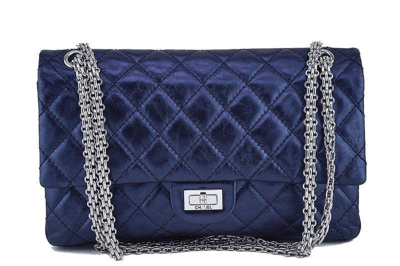 Chanel Metallic Navy Blue Calf 226 Classic Reissue 2.55 Flap Bag - Boutique Patina