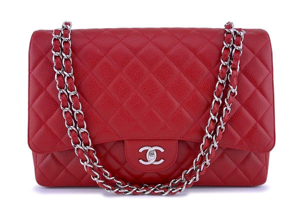 Vintage CHANEL 2.55 10inch Double Flap Red Quilted Leather Shoulder Ba