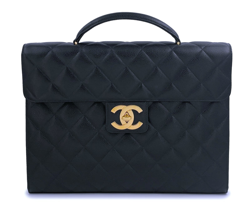Like New Chanel 1996 Vintage Black Caviar Briefcase Tote Bag 24k GHW - Boutique Patina