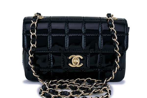 Chanel Black Patent Quilted Extra Mini Flap Bag 18k gold plated - Boutique Patina