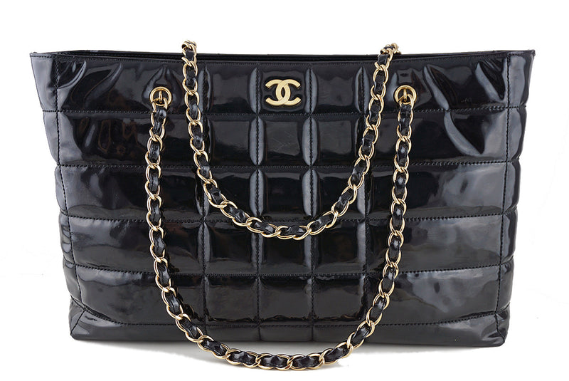 Chanel Black Patent Chocolate Bar Quilted XL Shopper Tote Bag - Boutique Patina