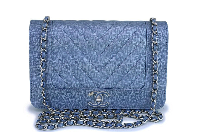 NIB 19P Chanel Iridescent Pearly Blue Caviar Mademoiselle Chevron Wall –  Boutique Patina