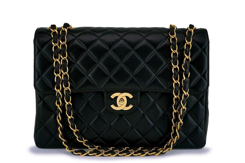 Chanel Black Lambskin Classic Jumbo Flap Bag 24k GHW - Boutique Patina