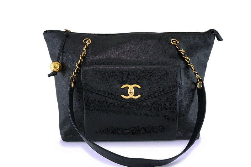 Chanel Vintage Black Caviar Flap-Tote Shopper Bag 24k GHW - Boutique Patina