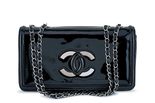 Chanel Black Patent Lipstick Ligne Shoulder Flap Bag - Boutique Patina