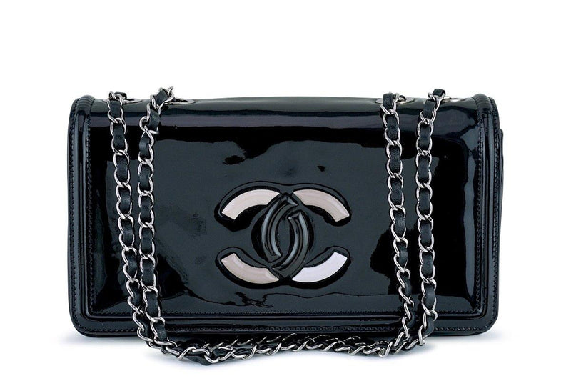 Chanel Black Patent Leather Gold Small Mini Party Shoulder Bag in Box