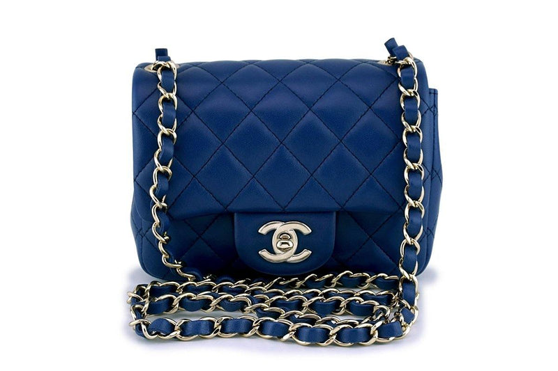 NIB 18C Chanel Blue Classic Quilted Square Mini 2.55 Flap Bag GHW