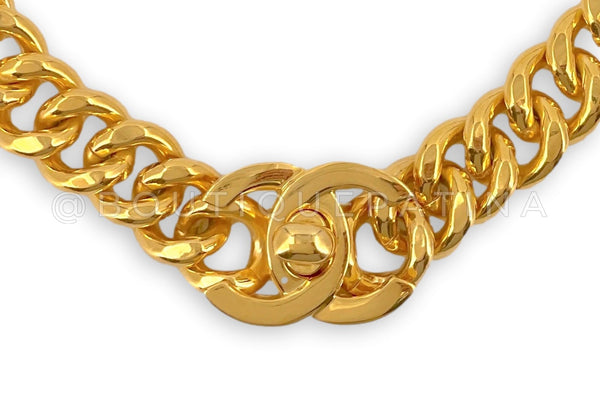 Chanel 96P Vintage Chunky Turnlock Choker Necklace 24k Gold Plated
