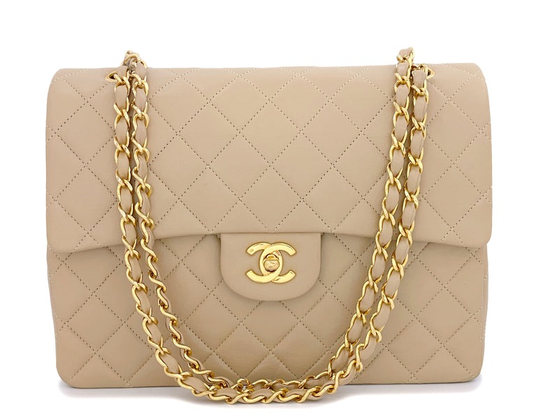 Chanel 1989 Vintage Beige Tall Medium Classic Double Flap Bag 24k GHW - Boutique Patina