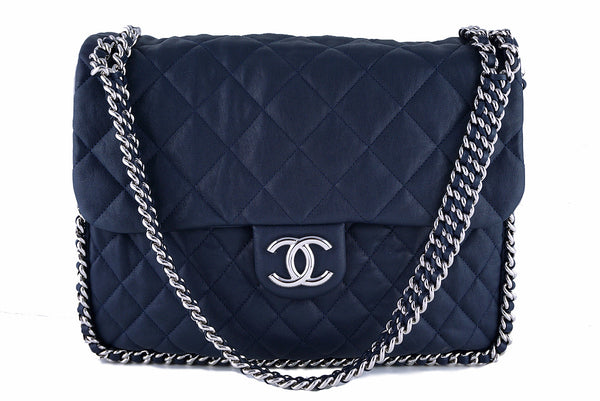 Chanel Navy Blue Chain Around Maxi Luxe Flap Bag - Boutique Patina