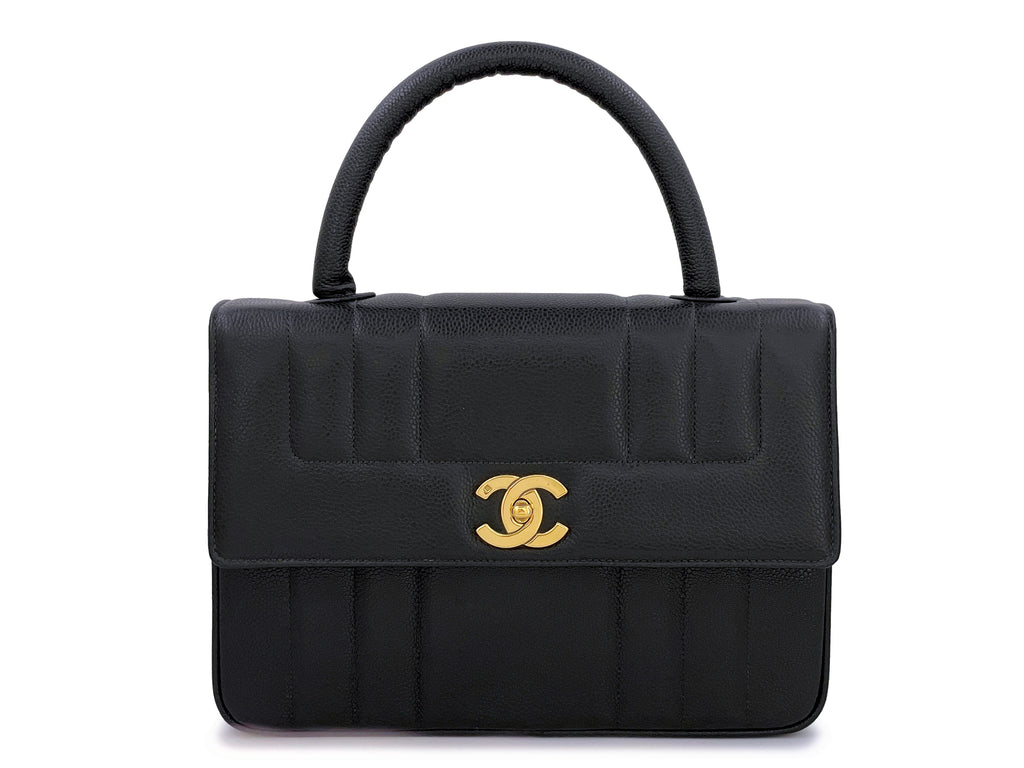 Chanel Vintage Black Caviar Mademoiselle Vertical Kelly Flap Bag