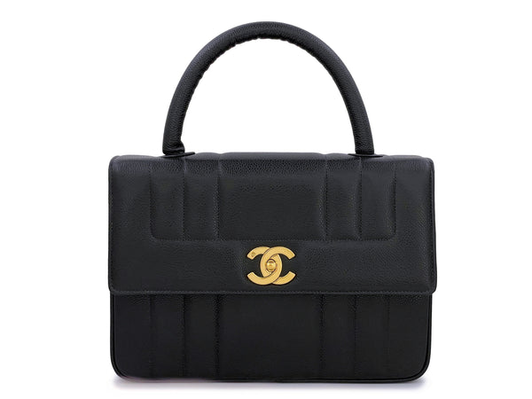 Chanel Vintage Black Caviar Mademoiselle Vertical Kelly Flap Bag 24k GHW - Boutique Patina