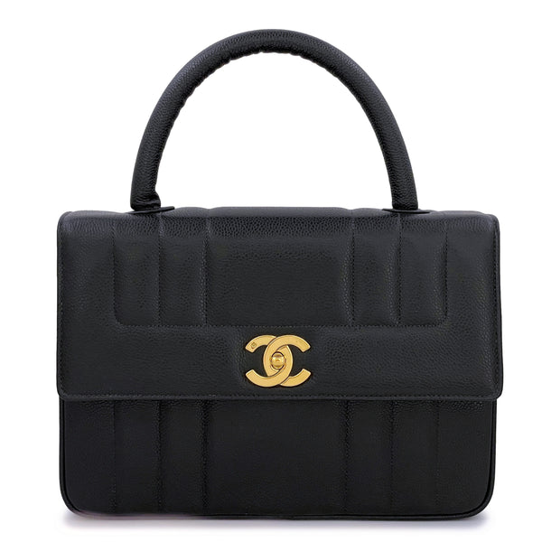 Chanel Vintage Black Caviar Mademoiselle Vertical Kelly Flap Bag 24k G –  Boutique Patina
