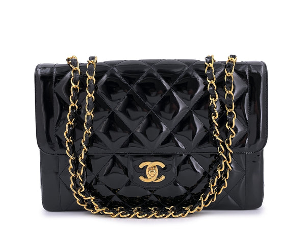 Chanel Vintage Patent Black Medium Classic Single Flap Bag 24k GHW - Boutique Patina