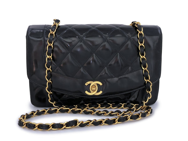 Chanel 1995 Vintage Black Patent Small Diana Flap Bag 24k GHW - Boutique Patina