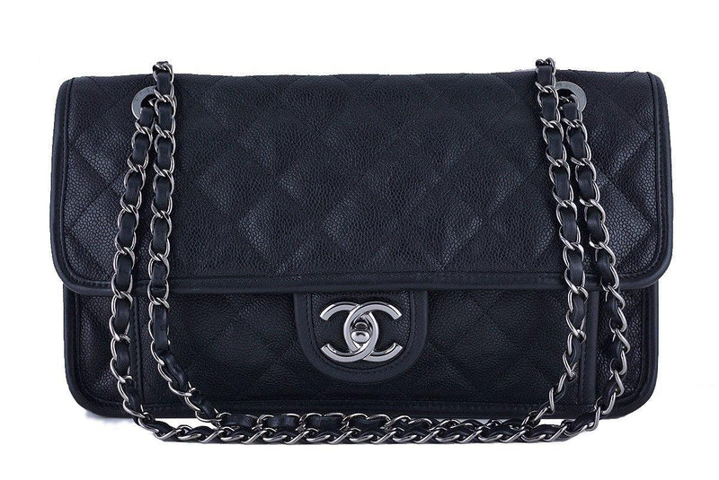 Chanel Black Quilted Caviar Large French Riviera Flap Bag