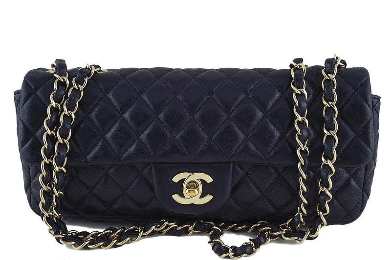 Chanel Black Lambskin East West Classic 2.55 Shoulder Flap Bag