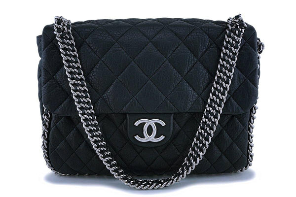 Chanel Black Calfskin Maxi Jumbo XL Luxe Chain Around Flap Bag SHW - Boutique Patina