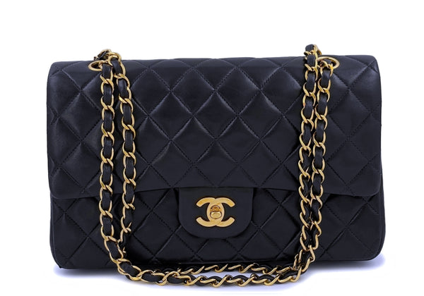 Chanel Vintage 1992 Black Medium Classic Double Flap Bag 24k GHW Lambskin - Boutique Patina