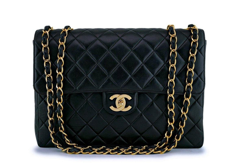 Chanel Maxi Vintage Black Lambskin With 24k Gold Hardware And Oversized CC turn-lock