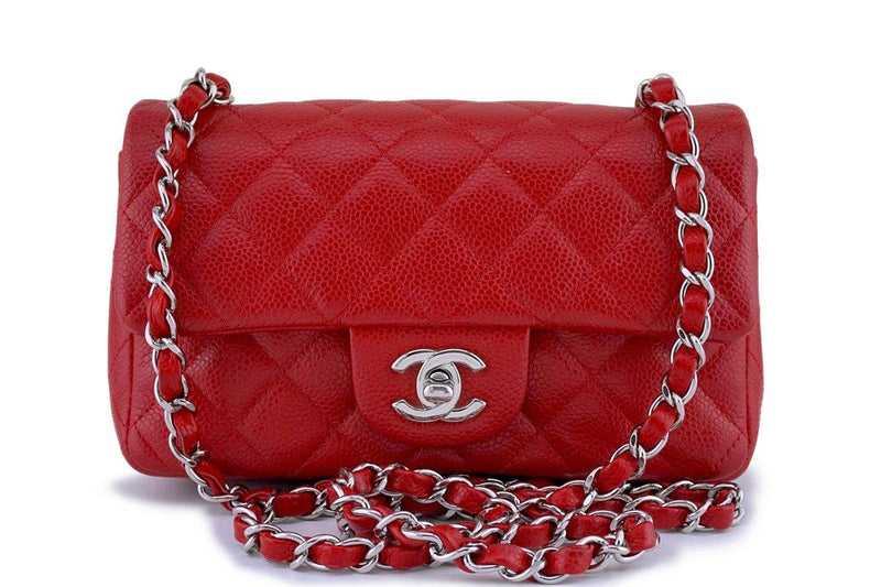 Chanel 14C Red Caviar Classic Quilted Rectangular Mini 2.55 Flap