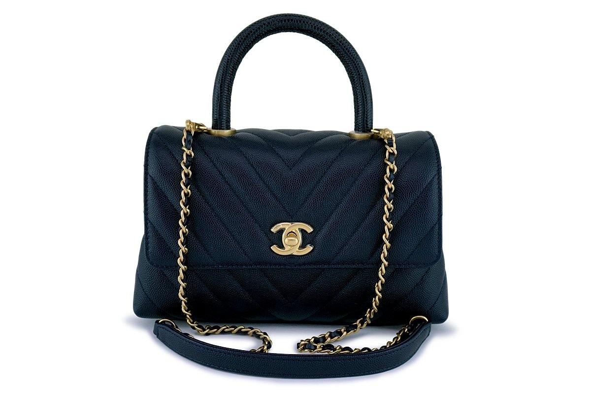 CHANEL Navy Caviar Double Chain Flap Shoulder Bag Quilted Leather