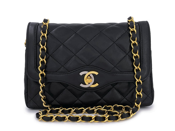 Chanel 1988 Black Two-Tone MiniQuilted Flap Bag 24k GHW Convertible Lambskin
