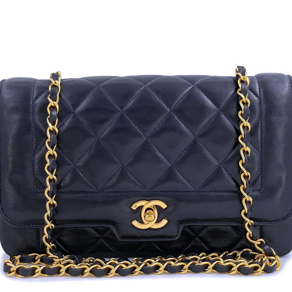 Vintage Chanel Small Diana Flap Bag White and Navy Lambskin Gold
