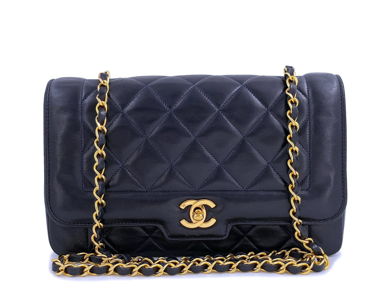 Chanel Vintage 1990 Geometric Diana Bag 24k GHW Midnight Blue-Black - Boutique Patina