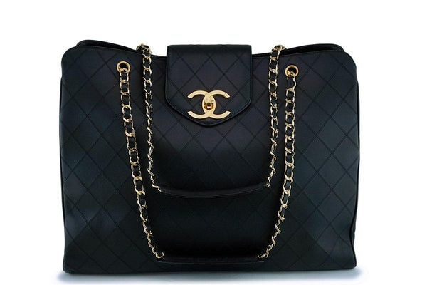 *rare condition* Chanel Vintage Black Weekender Supermodel XL Shopper Tote Bag 24k GHW - Boutique Patina