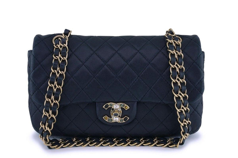 Chanel Mini Rectangular Flap Bag Black Denim Braided Gold Hardware