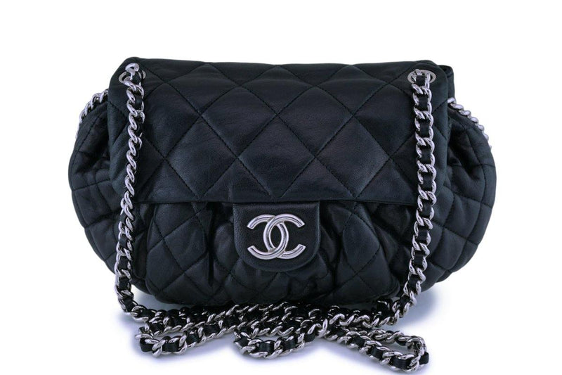 Chanel Black Textured Calf Medium Chain Around Crossbody Flap Bag SHW - Boutique Patina