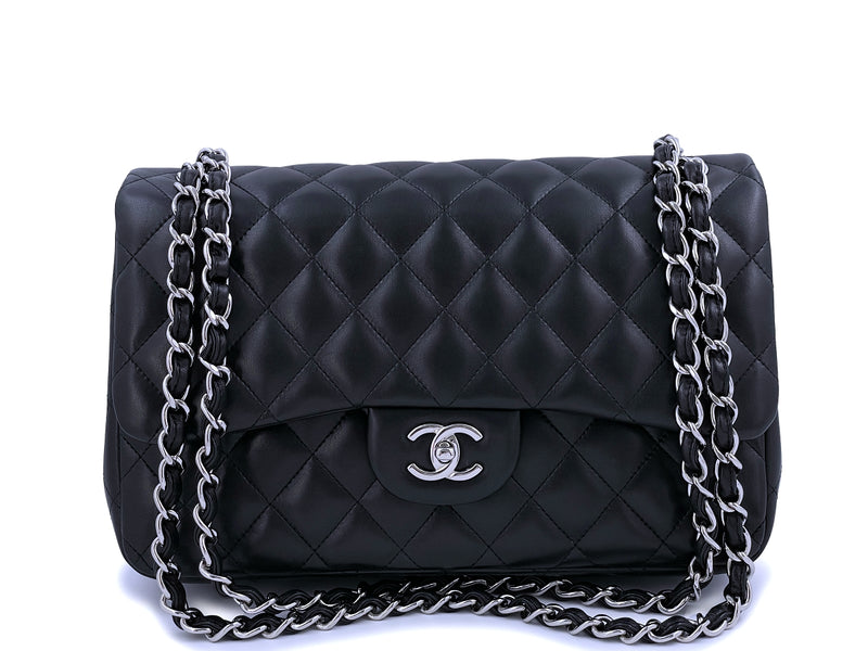 Chanel Black Lambskin Jumbo Classic Double Flap Bag SHW – Boutique