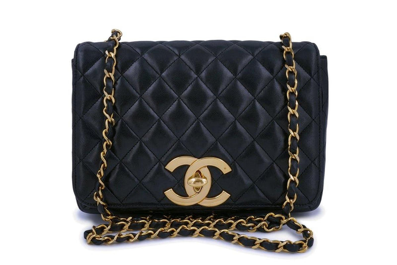 Rare Chanel Vintage Black Lambskin Full Flap Crossbody Bag 24k GHW –  Boutique Patina