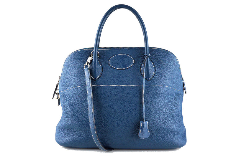 Hermes Blue Thalassa Clemence 35/37cm Mou Bolide Shoulder Tote Bag - Boutique Patina