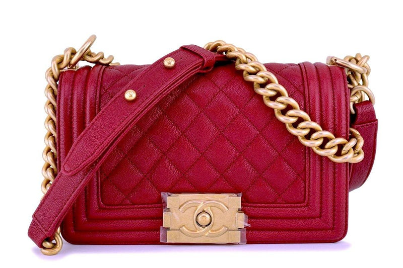 New 18B Chanel Dark Red Caviar Small Classic Boy Flap Bag GHW - Boutique Patina