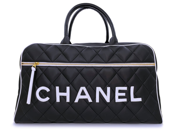 Pristine Chanel 1995 Vintage Black Letter Large Bowler Duffle Bag - Boutique Patina