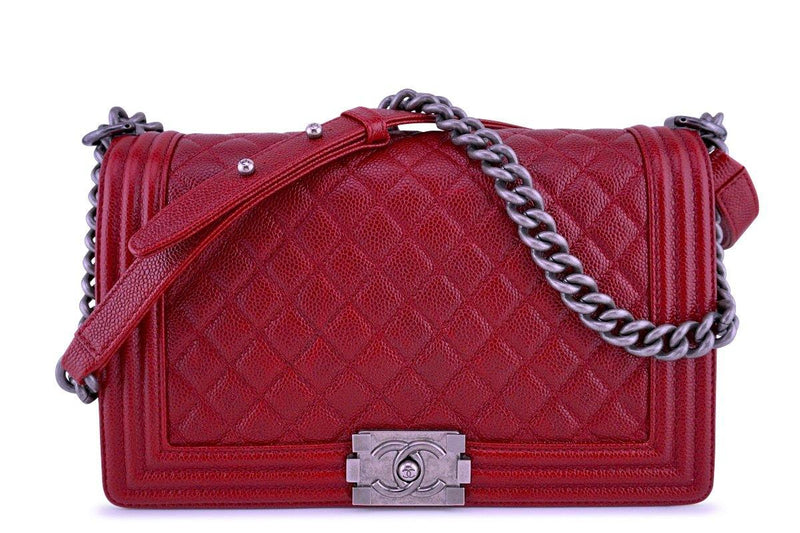 Chanel Dark Red Boy Classic Flap Medium Caviar Bag RHW - Boutique Patina
