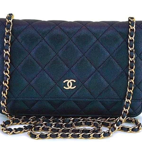 Chanel 19S Wallet on Chain WOC in Iridescent Black / Grey Caviar