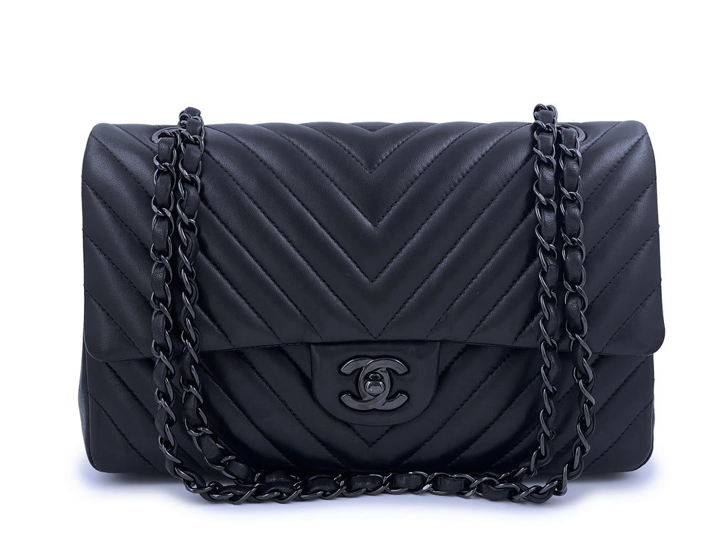Rare Chanel So Black Chevron Timeless Medium flap bag Leather ref