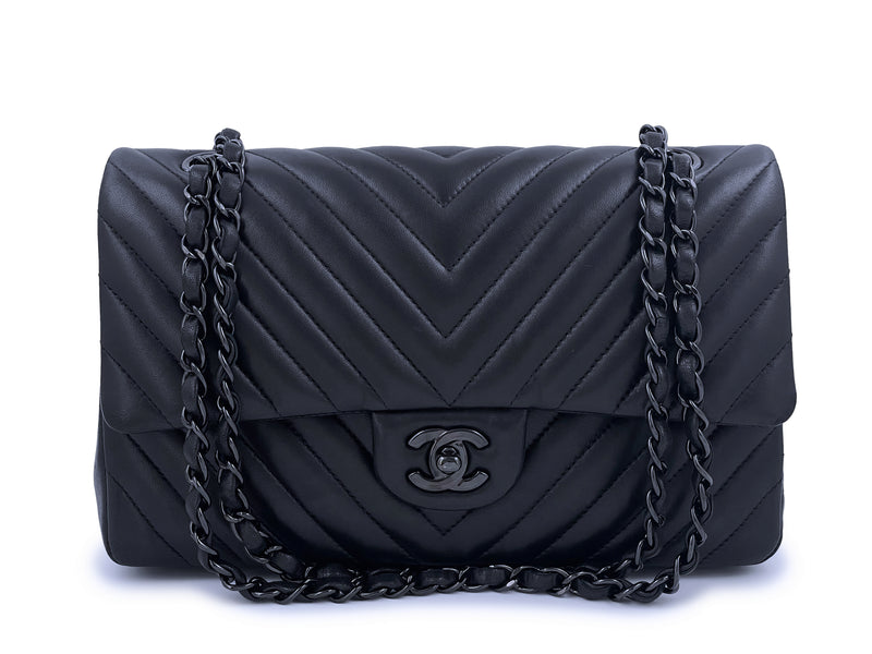 Chanel Classic Chevron M/L Medium Double Flap So Black Lambskin – Coco  Approved Studio